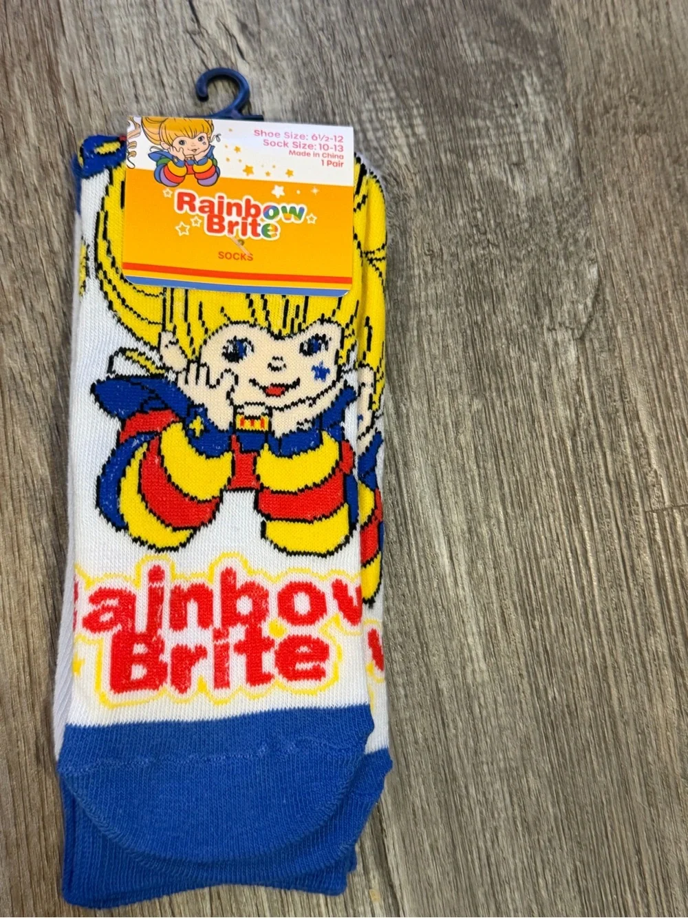 Rainbow Brite Adult Crew Socks - White, Blue, Yellow, Red